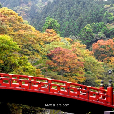Shinkyo Bridge and the autumnal forest in Nikko