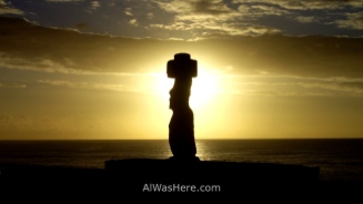 Sunset and moai, Easter Island, Chile